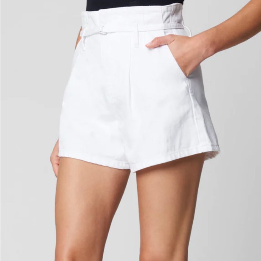 NWT BlankNYC white denim high waisted shorts head in the clouds size 29 belted - Picture 3 of 13